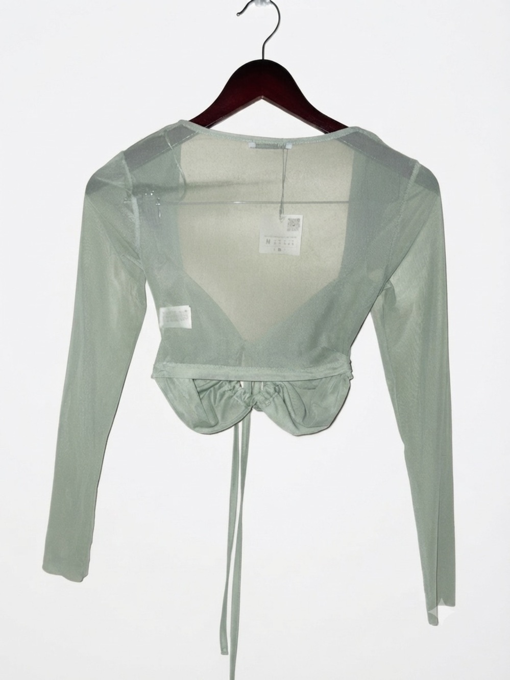 Zara Sage Green Sheer Wrap Crop Top - Picture 2 of 5